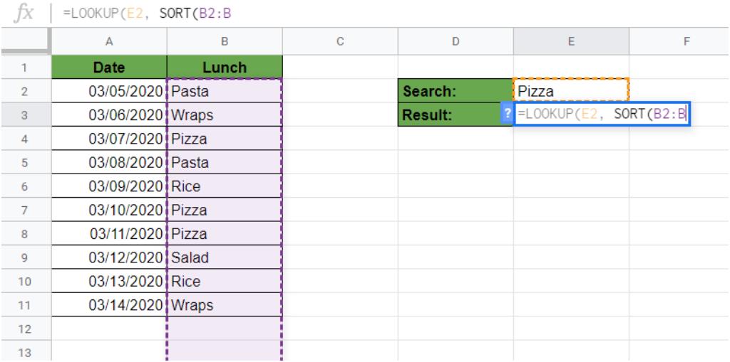 Minh họa hàm LOOKUP và SORT 2